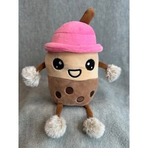 Sweet Hut Boba Bubble Tea Plushie Pink Hat Stuffed 8" Toy Soft Squishy